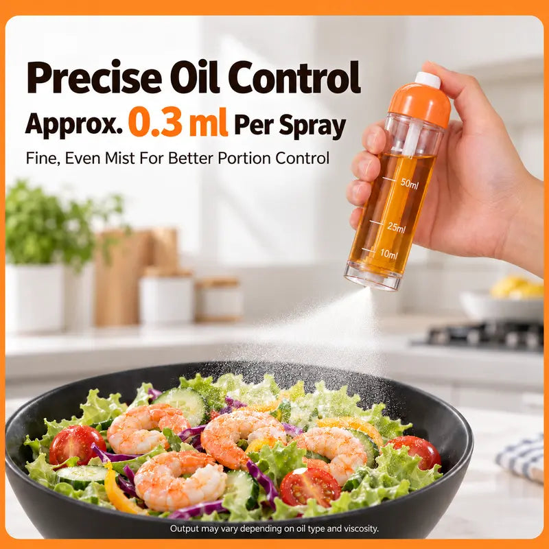 Product image showing approximately 0.3 ml output per spray, with output varying by oil viscosity